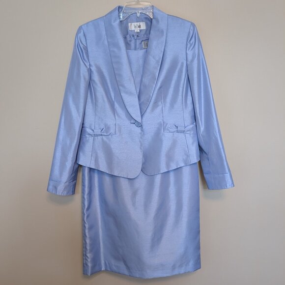 VINTAGE LeSuit periwinkle taffeta shift dress and blazer 1990s EUC 10 - Picture 1 of 14